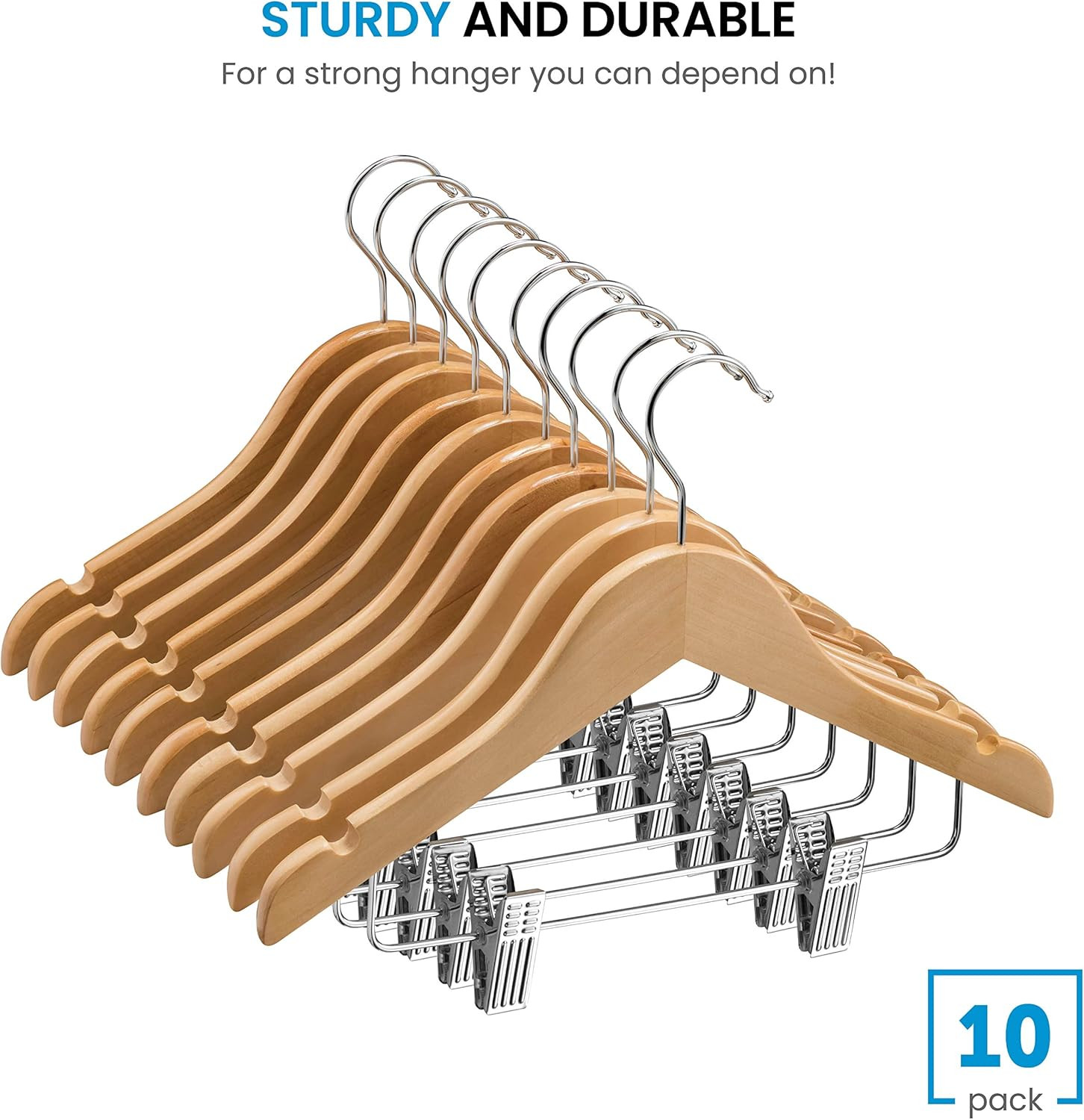 High-Grade Wooden Childrens/Kids Hangers with Clips (10 Pack) Smooth & Durable Wood Baby Hangers ... | Amazon (US)