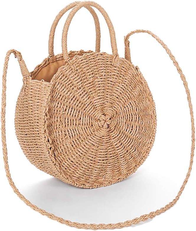 Straw Crossbody Bag Women Weave Shoulder Bag Round Summer Beach Sea Tote Handbags | Amazon (US)