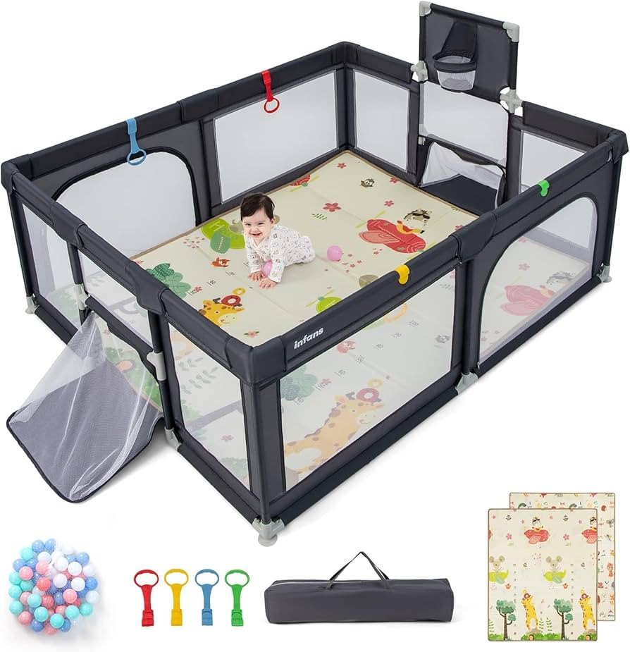 INFANS Baby Playpen, 74” x 62” Extra Large Baby Play Yard with Crawling Mat, 50 Ocean Balls, ... | Amazon (US)