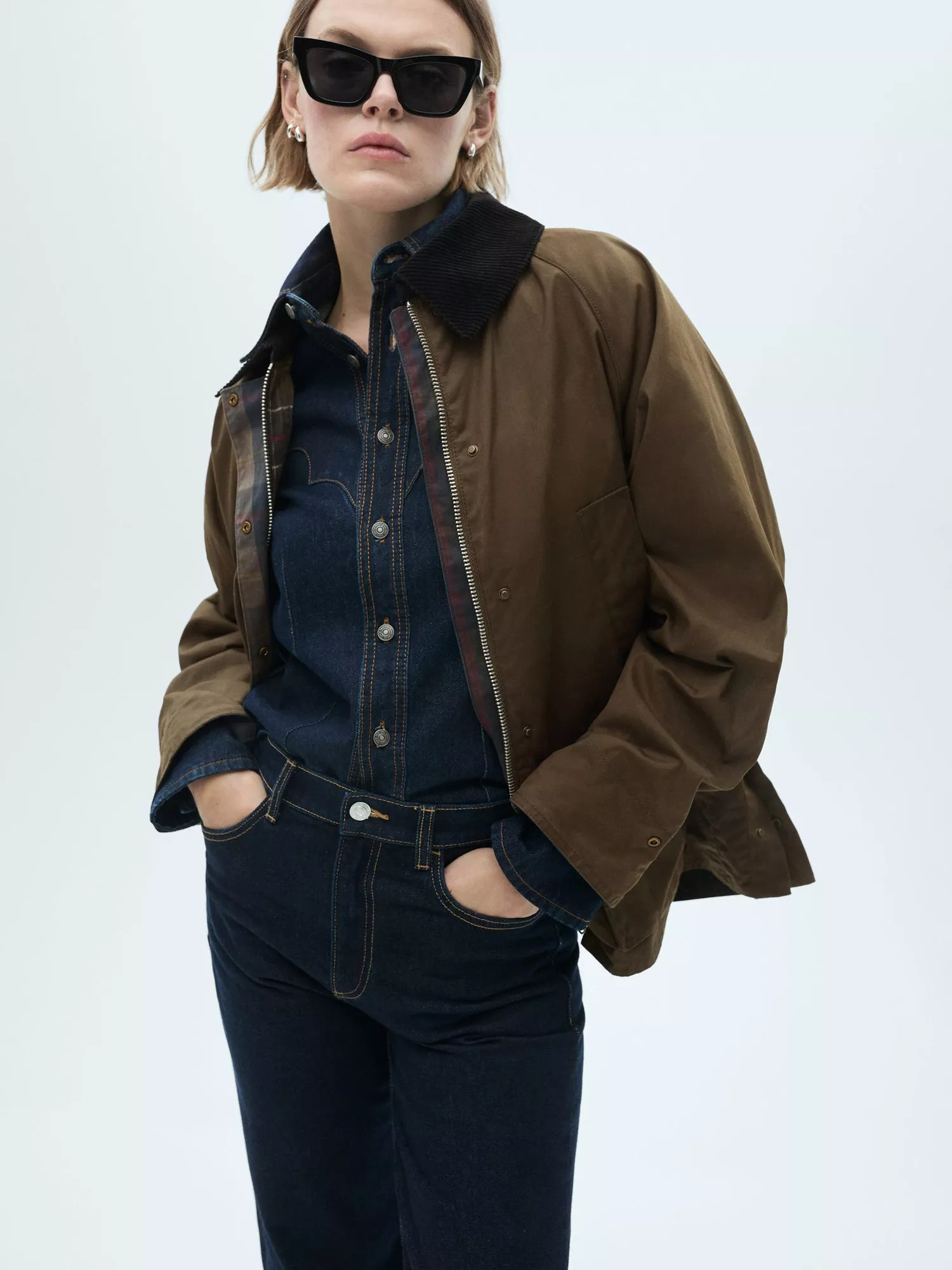 MangoNiagara Cotton Contrast Collar Parka, Brown | John Lewis (UK)