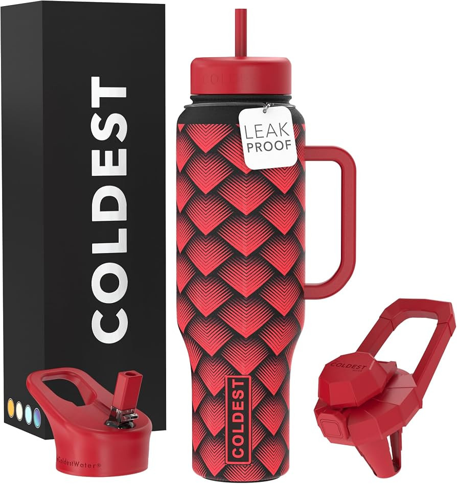 Coldest Tumbler with Handle and Straw, 100% Spill Proof Tumbler with Straw (3 Lids), Stainless St... | Amazon (US)