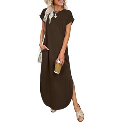 ANRABESS Women’s Summer Casual Long Maxi Dress with Pockets | Short Sleeve Crew N… | Amazon (US)