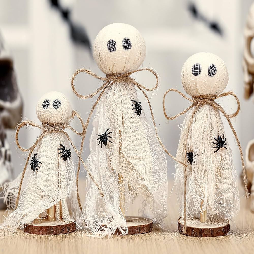 3 Pcs Primitive Halloween Ghost on Wooden Stand - Table Centerpieces, Tiered Tray Decor, Rustic S... | Amazon (US)