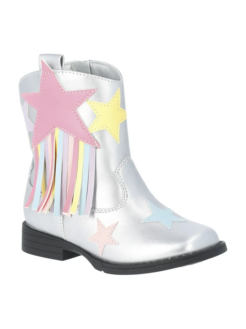 Wonder Nation Toddler Girls' Silver Tone Cowboy Boots with Fringe | Walmart (US)