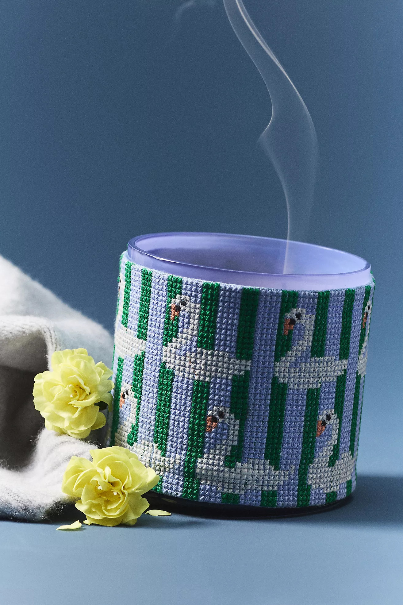 Needlepoint Wrapped Floral Golden Petals & Cashmere Glass Candle | Anthropologie (US)