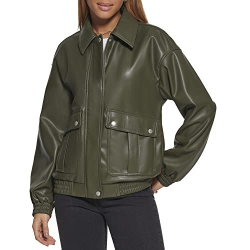 Levi's Women's Faux Leather Lightweight Dad Bomber Jacket, Forest, Medium | Amazon (US)