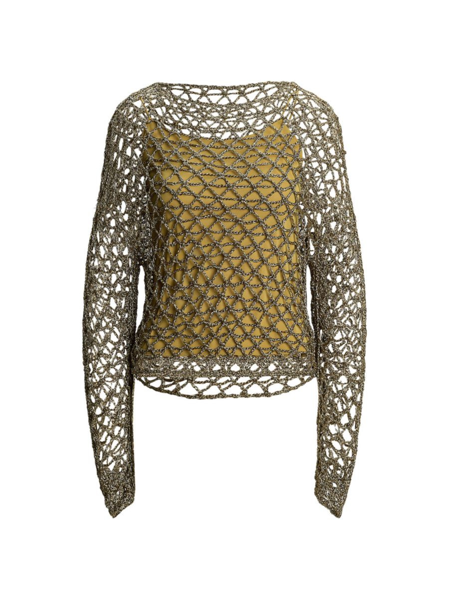 Metallic Hand-Crocheted Boatneck Sweater | Saks Fifth Avenue