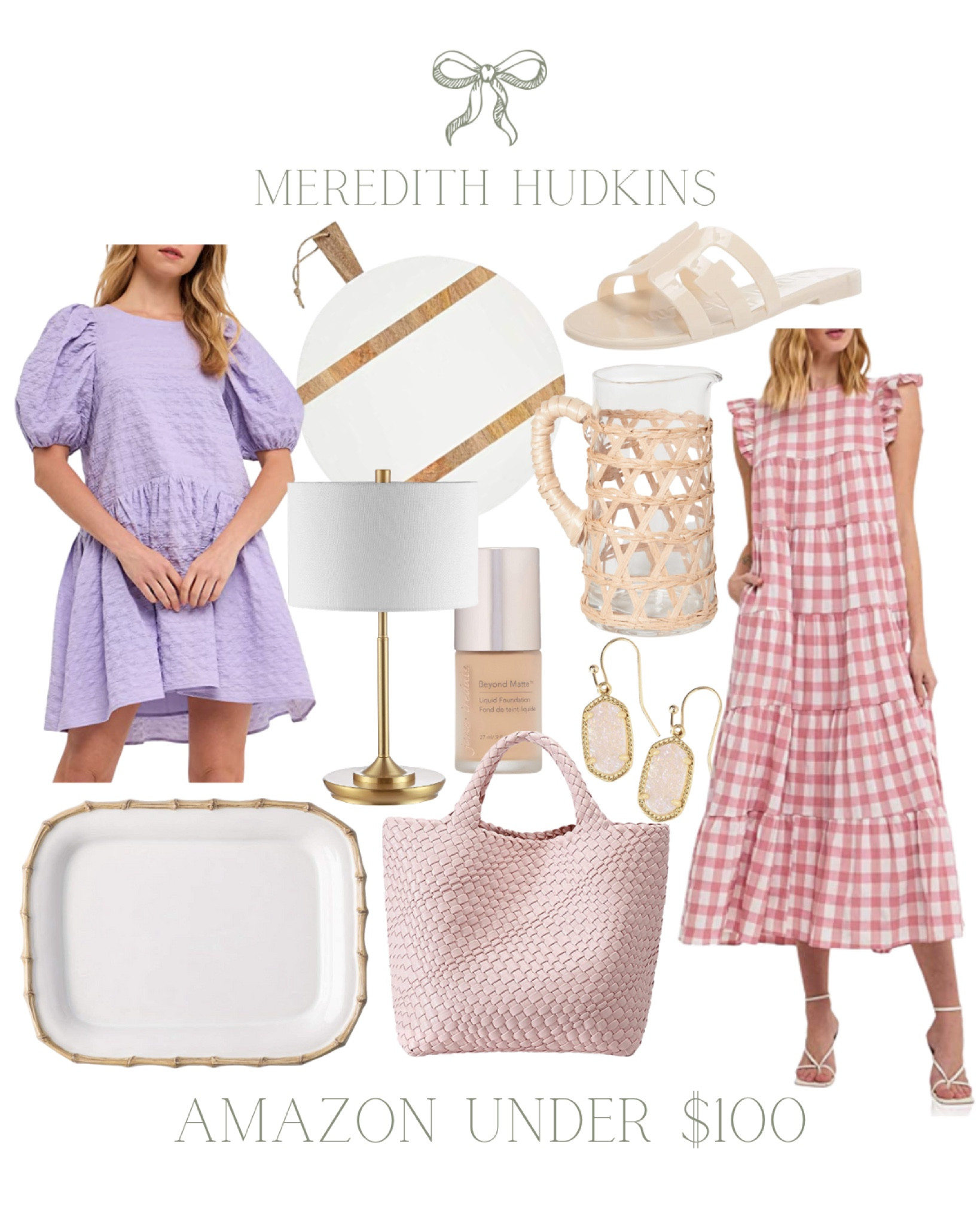 Spring fashion, Summer fashion, English factory, pink dress, lilac dress, gingham dress, Sam Edelman sandals, charcuterie board, serving board, cutting board, table lamp, make up, Kendra Scott earrings, rattan picture, pink woman purse, toad, beach bag, Bamboo platter, home decor, hosting, entertaining, puppy, closet, timeless, Amazon

#LTKstyletip #LTKunder100 #LTKSeasonal