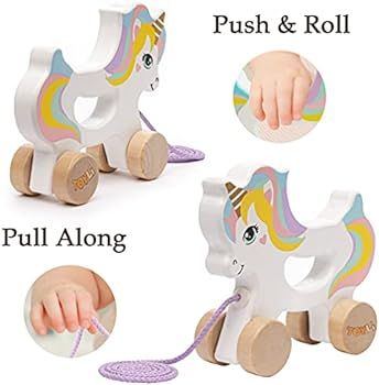 TOYLI Wooden Unicorn Push & Pull Along Toy Developmental Montessori Toy Improves Balance Strength Co | Amazon (US)