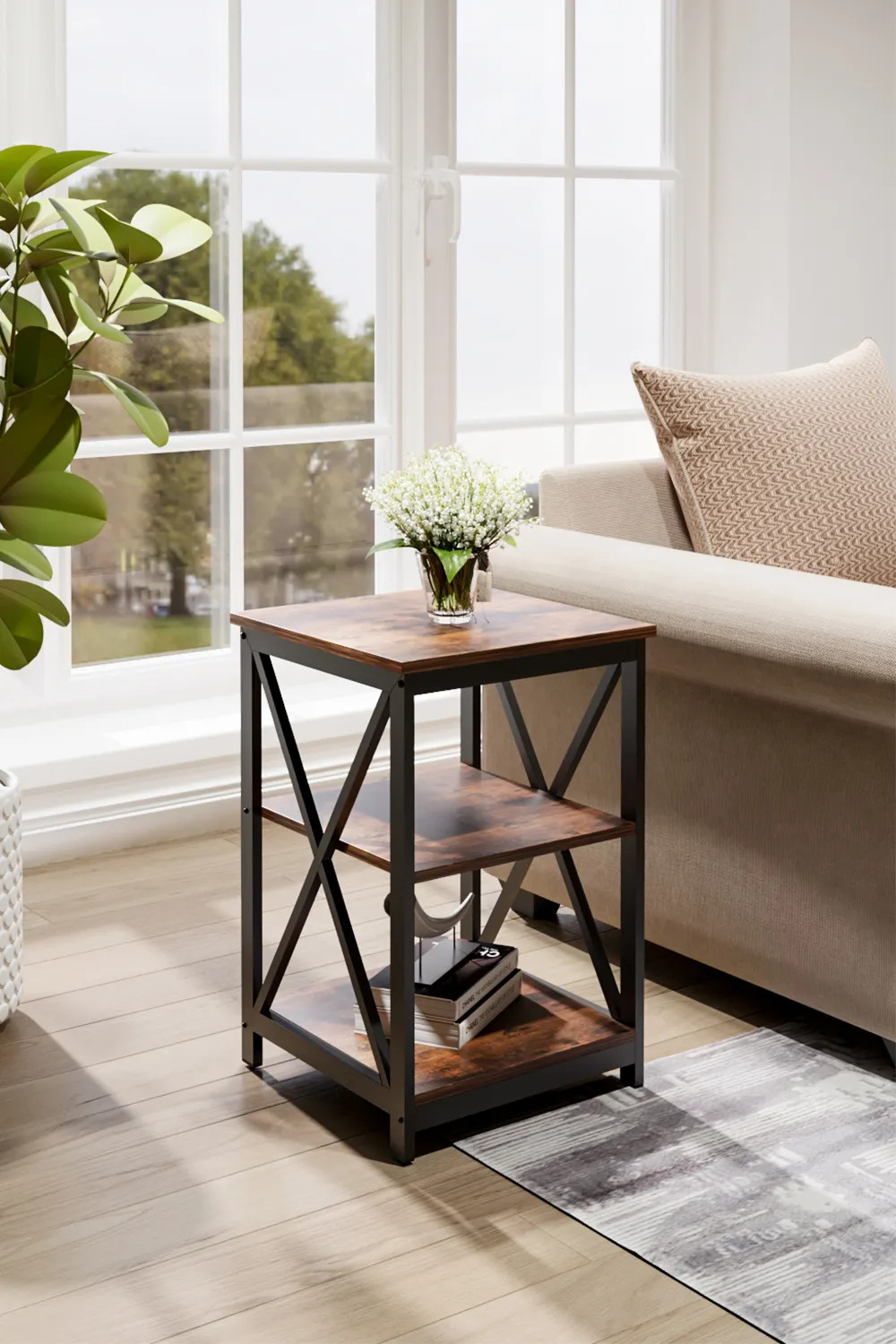 Coffee & Side Tables | Two Layer Vintage Wooden Square Side Table | Living and Home | Debenhams UK