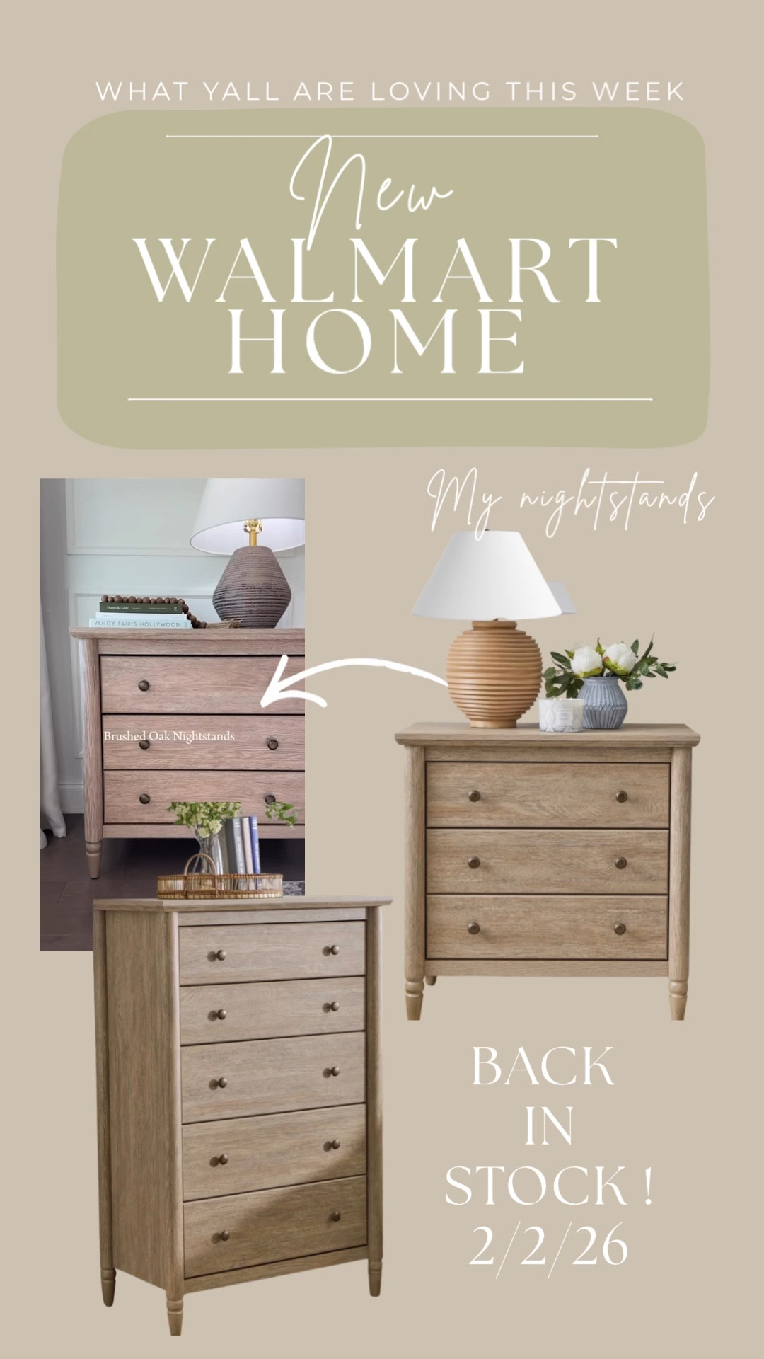 BACK IN STOCK! My most requested and asked about furniture item is back as of 2/2/26!

These Monroe nightstands changed our entire bedroom. The lighter wood tones and overall size are the biggest selling points — PLUS, there’s a behind fabulous chest of drawers to match. Run do NOT WALK 

•
•
Walmart home, my Texas house, spring refresh, dining room tables, buffet tables, counter stools, wicker ratton chairs, upholstered dining chairs, area rugs, neutral home decor, living room furniture, faux florals, bedroom sets nightstands, wooden drawers, accent tables

#LTKHome