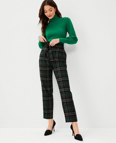 The High Tie Waist Ankle Pant in Plaid | Ann Taylor (US)