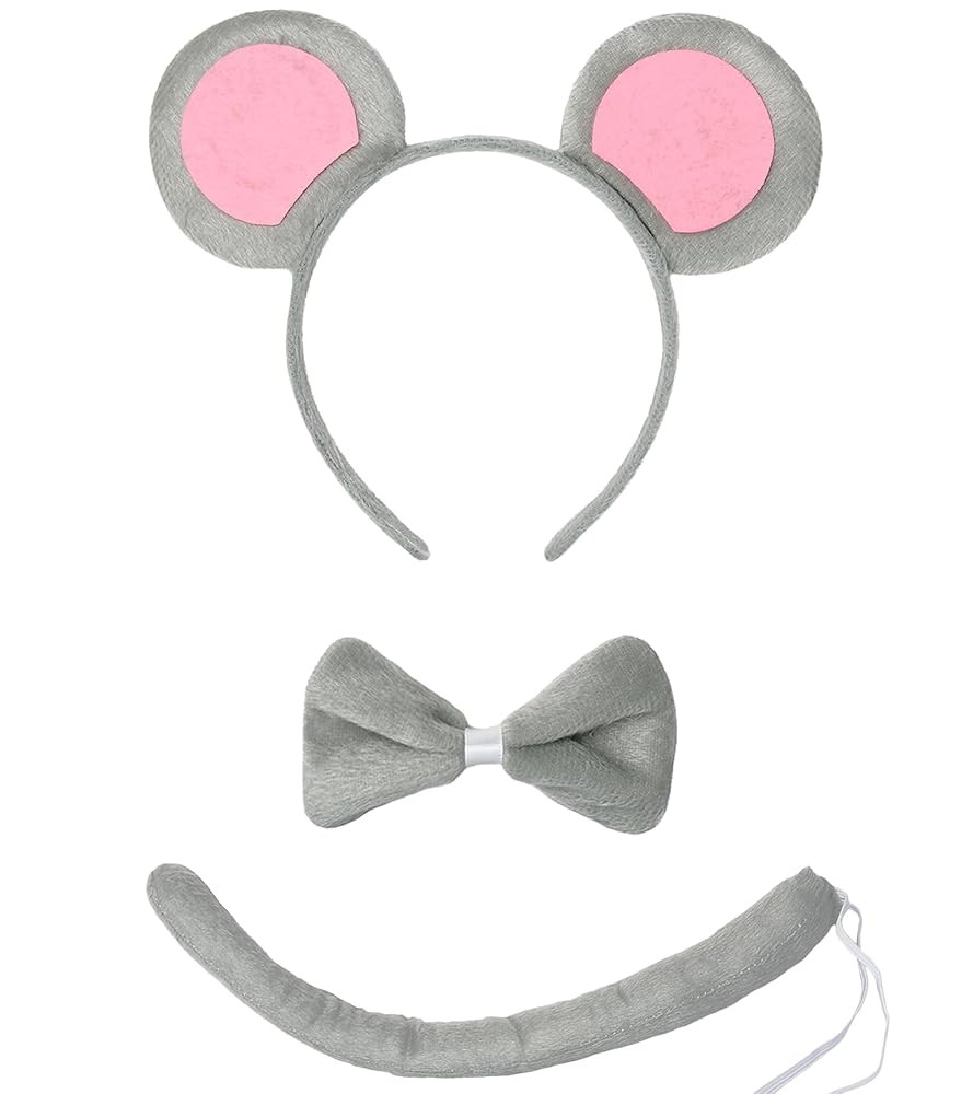 3 Pcs Mouse Ears Headband Costume Accessories Set,Grey Pink Rat Ears Headband/Bow Tie/Tail for Ad... | Amazon (US)