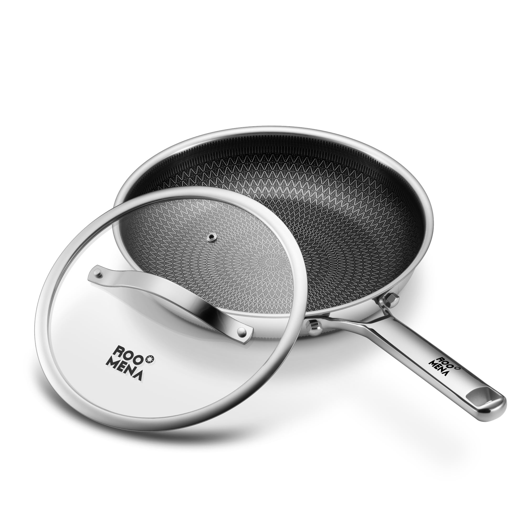 Non Stick Frying Pans Hybrid Ceramic With Lid, 12 Inch Tri-Ply Stainless Steel Skillet, Non-Toxic... | Amazon (US)
