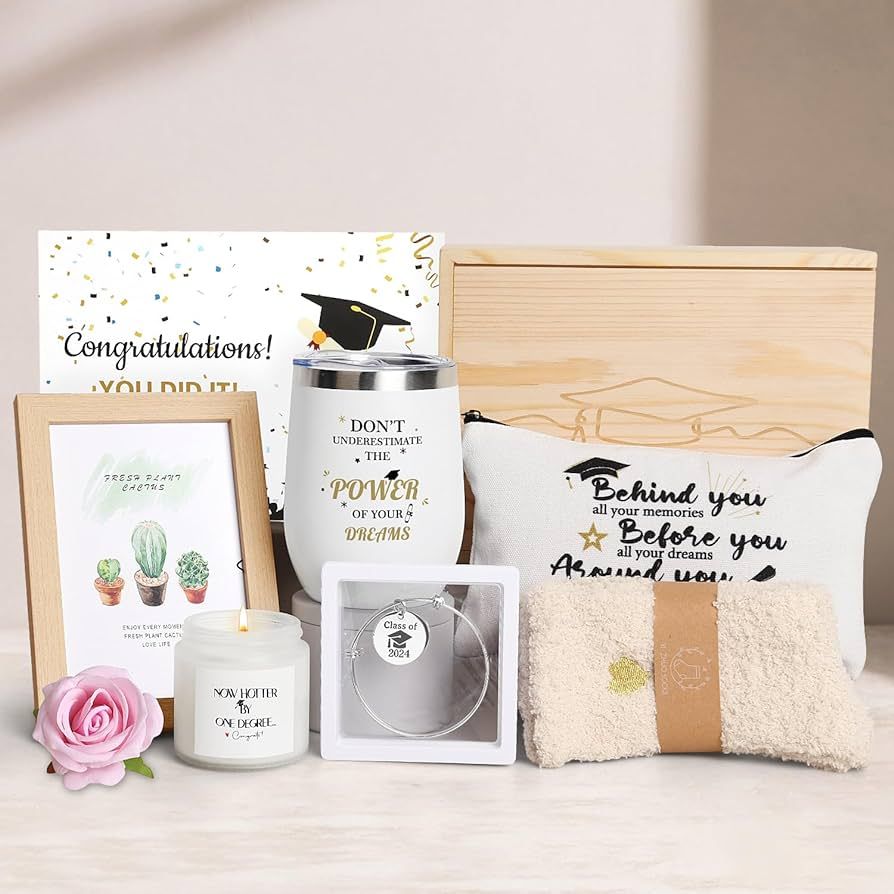 2024 Graduation Gifts,Congratulations Gifts for Her with 12 OZ Wine Tumbler,Candle,Frames,Keychai... | Amazon (US)