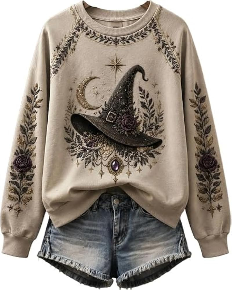 Women\u2019S Dark Witch Printed Casual Loose Halloween Sweatshirt | Amazon (US)
