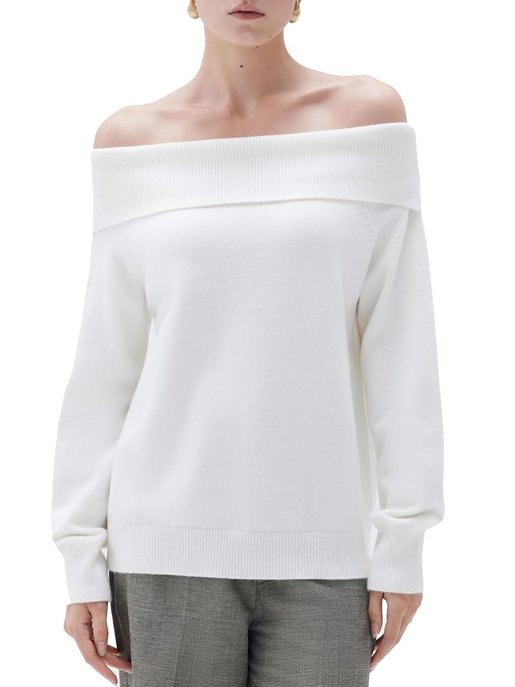 SUUKSESS Women Cashmere Off The Shoulder Sweater Oversized Knit Long Sleeve Tops | Amazon (US)