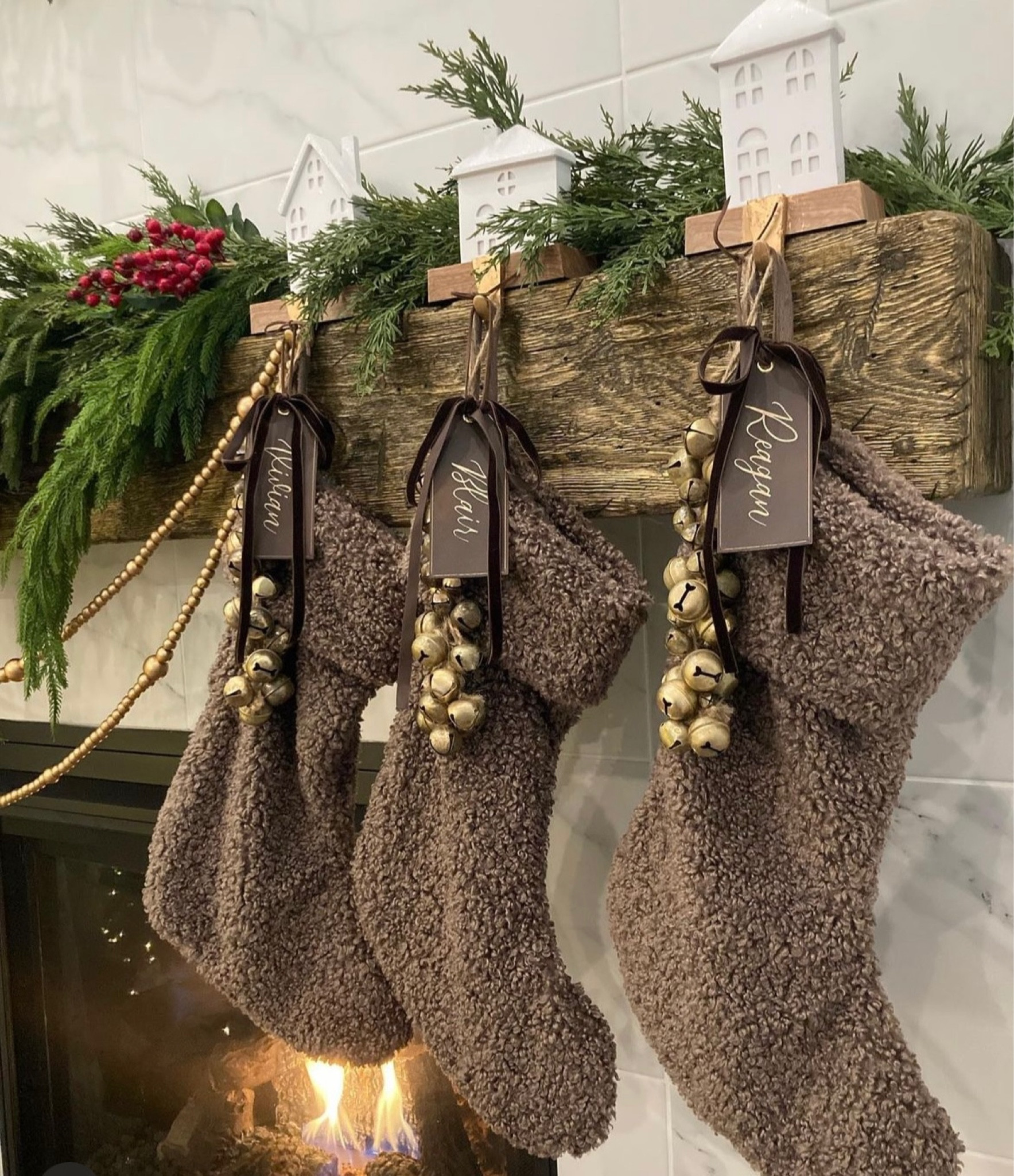 Sherpa stocking mantle Scandinavian decor home Christmas garland bells 

#LTKSeasonal #LTKfamily #LTKHoliday