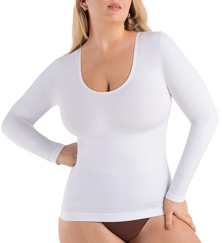 SHAPERMINT Cami Shaper, Womens Long Sleeve T Shirts, Long Sleeve Tops for Women, Compression Shirt Women Long Sleeve Tops White | Amazon (US)