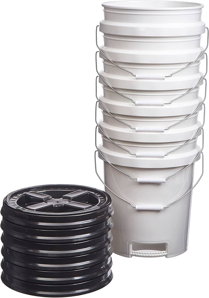 Consolidated Plastics 5 Gallon White Food Grade Buckets with Bottom Grip Handle & Gamma Seal Lids... | Amazon (US)