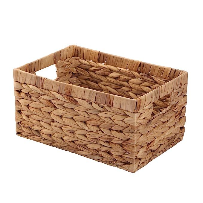 KINGWILLOW Basket Box Woven Natural Water Hyacinth Rectangular with Handle, (Small) | Amazon (US)