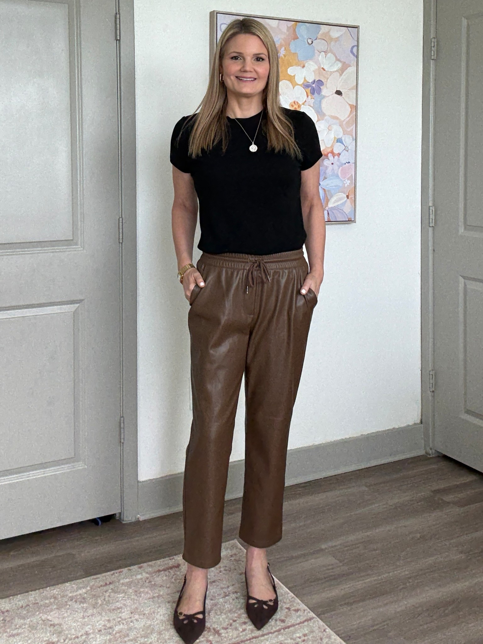 Faux leather elastic waist, straight-leg ankle pants from Amazon! They fit true to size. Come in 3 colors  

#LTKootd #LTKSeasonal #LTKTall