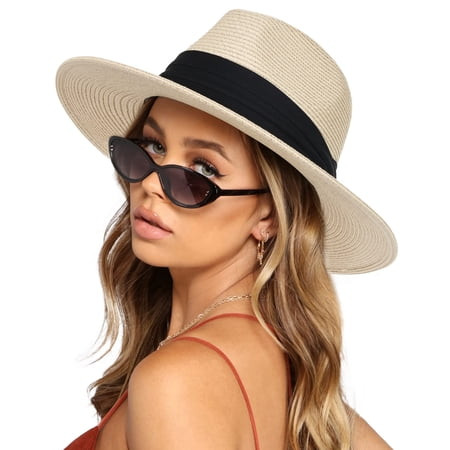 FURTALK Womens Mens Wide Brim Straw Panama Hat Fedora Summer Beach Sun Hats UPF Straw Hat for Women | Walmart (US)