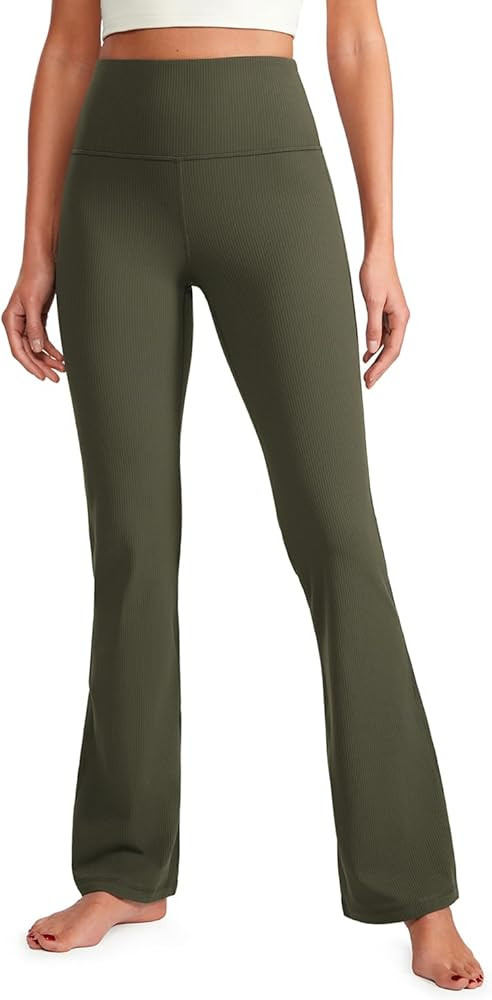 CRZ YOGA Womens Ribbed High Waist Flare Leggings 31" - Bootcut Wide Leg Yoga Pants with Pocket So... | Amazon (US)