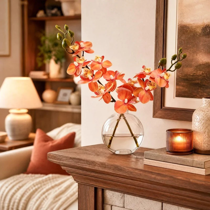 Real Touch Artificial Phalaenopsis Orchid Floral Arrangement With Clear Round Glass Vase | Single... | Wayfair North America