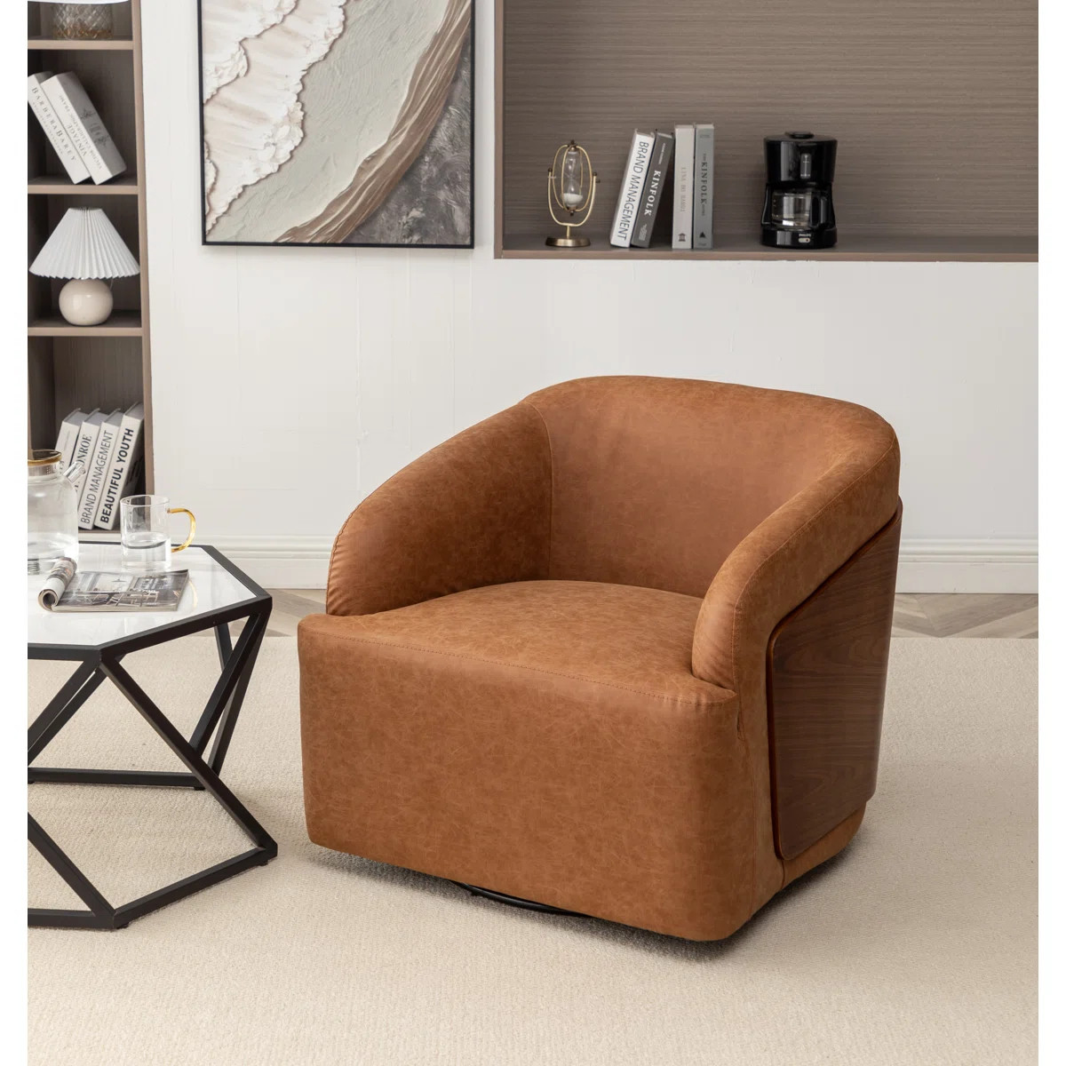 Broderic Faux Leather Swivel Barrel Chair | Wayfair North America