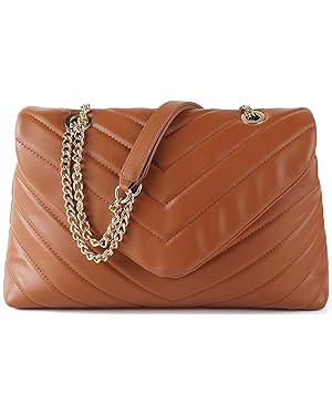 Quilted Crossbody Bag for Women, Soft Vegan Chevron Purses, Trendy Shoulder Handbags with Flap | Amazon (US)