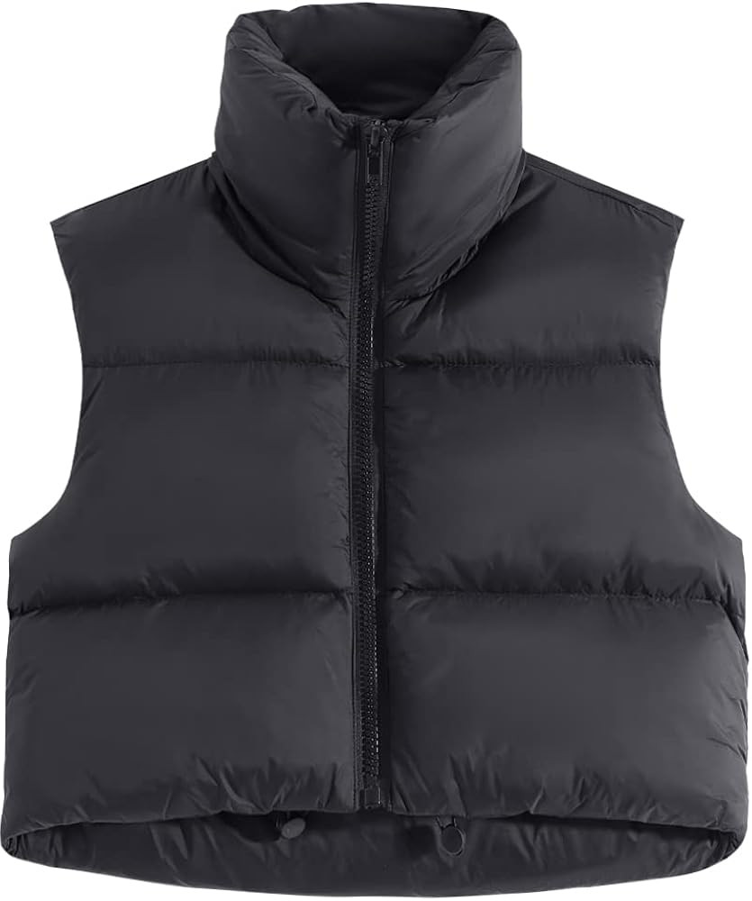 Fuinloth Women's Padded Vest, High Stand Collar Lightweight Zip Crop Puffer Gilet | Amazon (US)