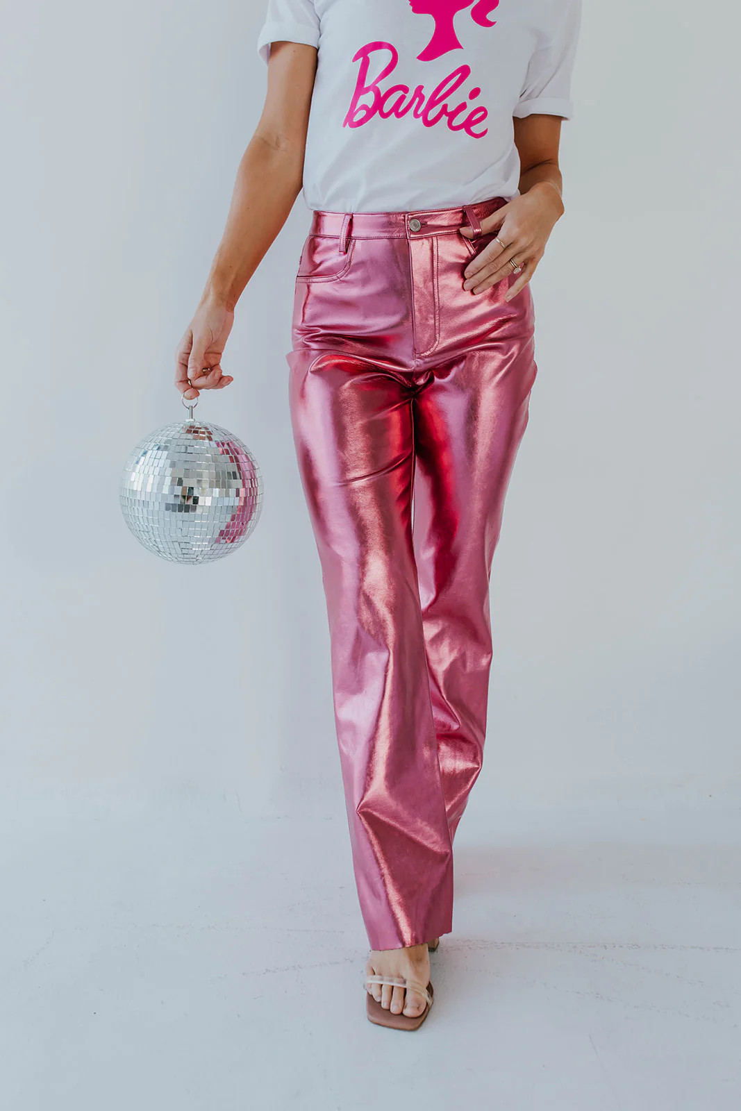 THE MYA METALLIC FAUX LEATHER PANTS IN PINK | Pink Desert