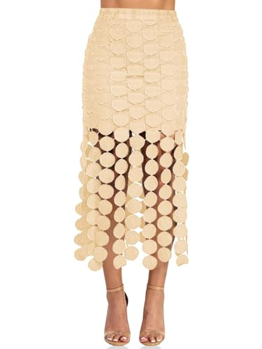 Cicy Bell Womens Hollow Out Maxi Skirts Summer High Waisted Boho Fringe Hem Skirt Beach Vacation ... | Amazon (US)