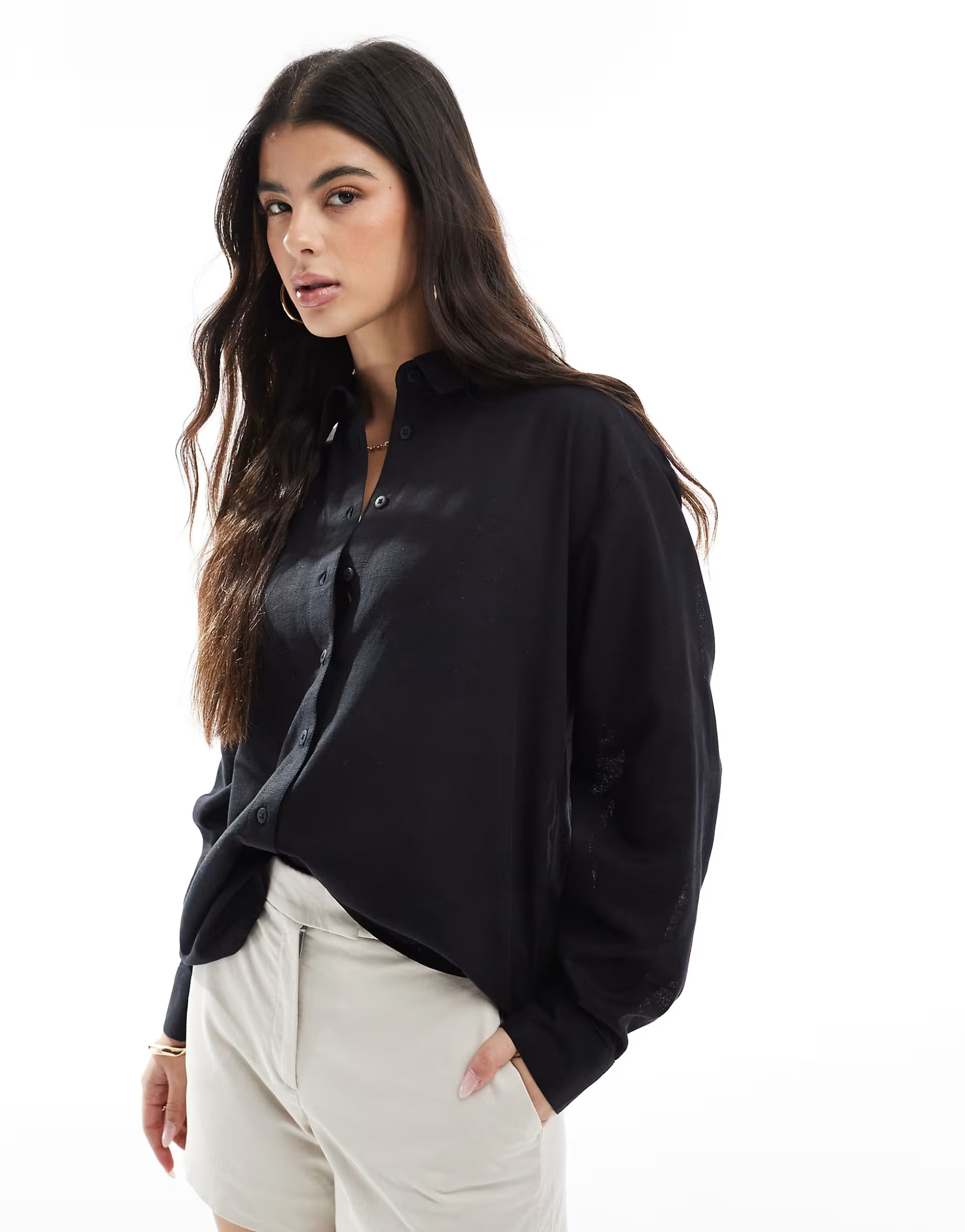 ASOS DESIGN linen blend shirt in black | ASOS (Global)