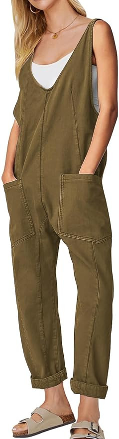 EXLURA Womens Fall High Roller Denim Bib Jumpsuits Casual Loose Overalls Baggy Jeans Romper with ... | Amazon (US)