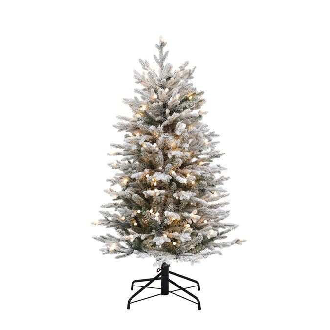 Holiday Living 4.5-ft Essex Fir Pre-Lit Traditional Slim Flocked Artificial Christmas Tree with 1... | Lowe's