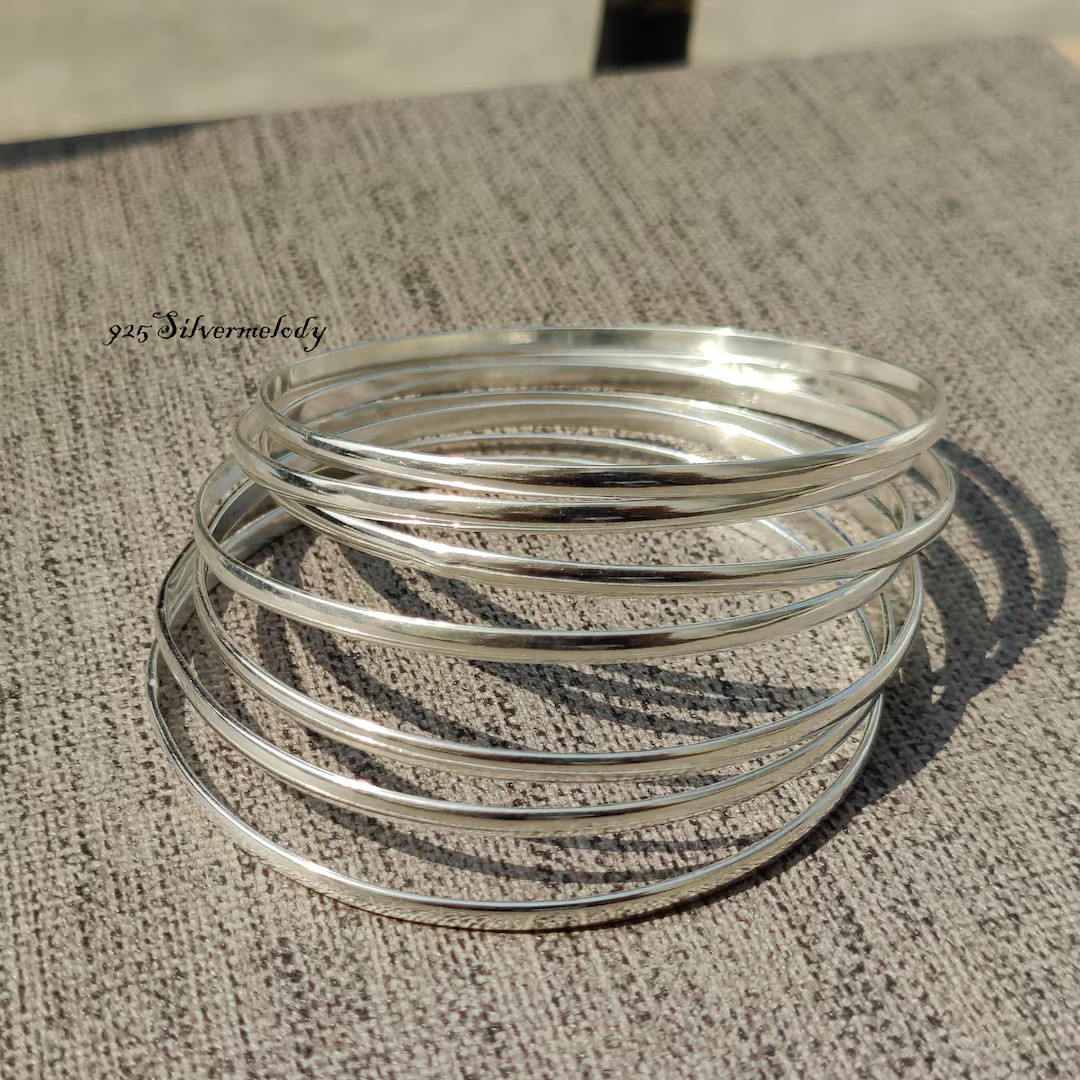 Handmade Sterling Silver Bangle Set: Boho Stacking Bracelets - Etsy | Etsy (US)