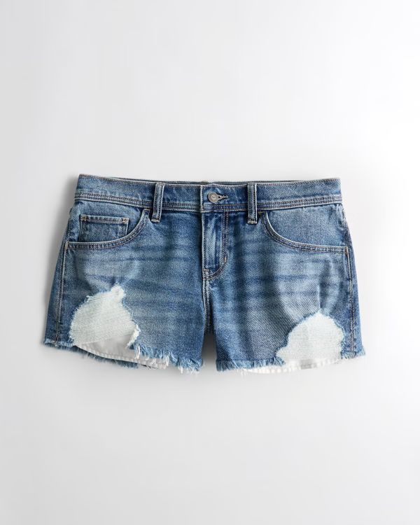 Women's Low-Rise Ripped Medium Wash Baggy Y2K Denim Short | Women's Bottoms | HollisterCo.com | Hollister (US)