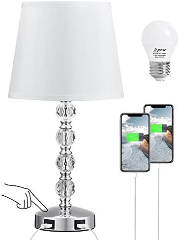 USB Crystal Touch Bedside Lamp Table Lamp with Dual USB Charging Ports, Kakanuo Modern Nightstand La | Amazon (US)