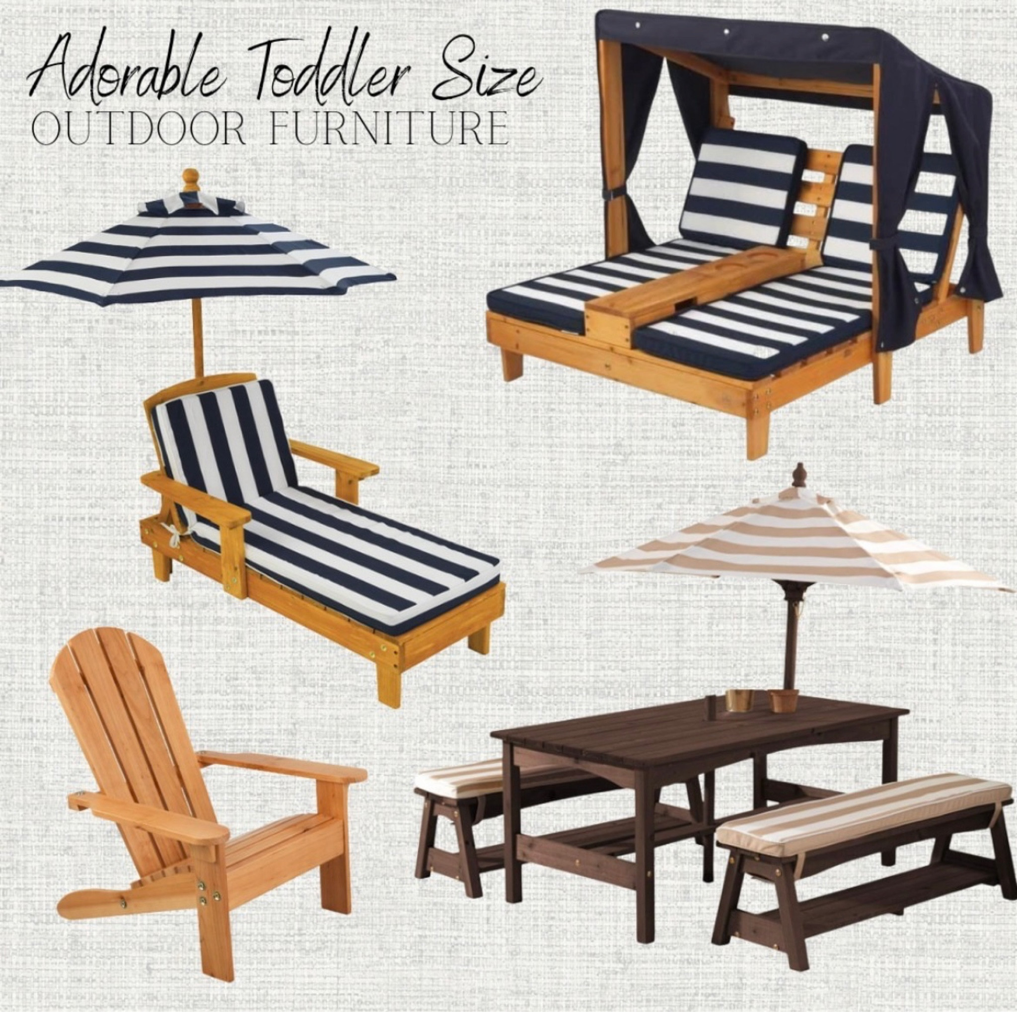 Adorable toddler size outdoor furniture! Mini size lounge chairs for children. For toddlers. Canopy and small patio umbrellas.

#LTKGiftGuide #LTKkids #LTKfamily