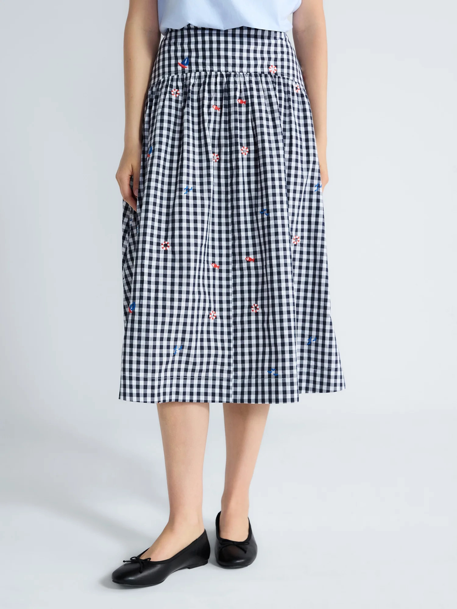 Free Assembly Women's and Women's Plus Embroidered Cotton Midi Skirt, Sizes 0-26W | Walmart (US)