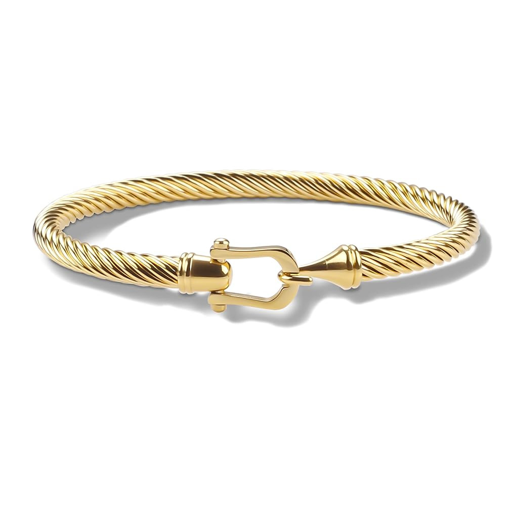 Twisted Cable Bracelet Stylish Fine Stainless Steel Cable Cuff Bracelet with Hook Clasp Bracelets... | Amazon (US)