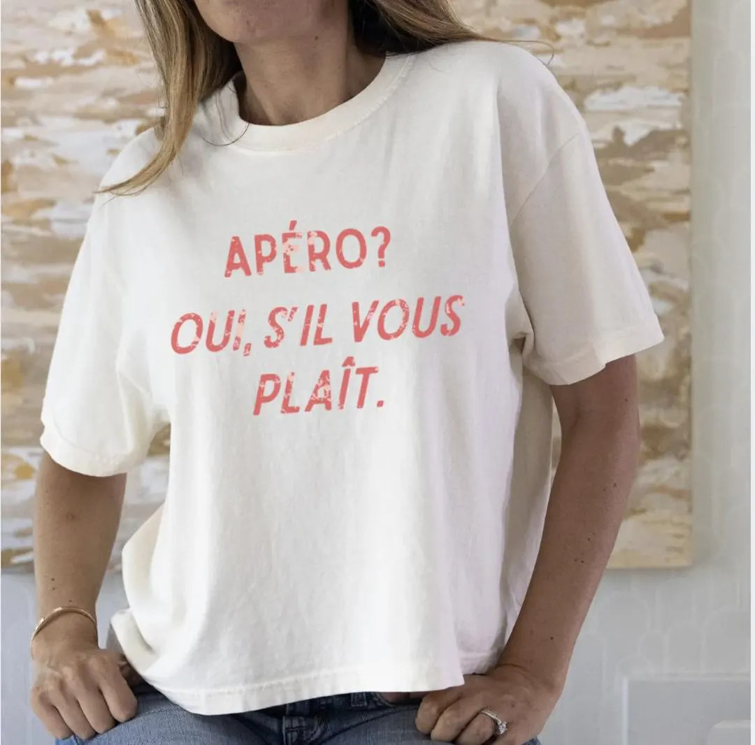 Apéro? Oui, s'il vous plaît Women's Tee | French Phrase Boxy Tee | Etsy (US)