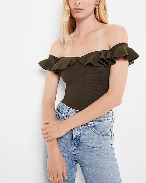 Body Contour Off The Shoulder Ruffle Sweater | Express