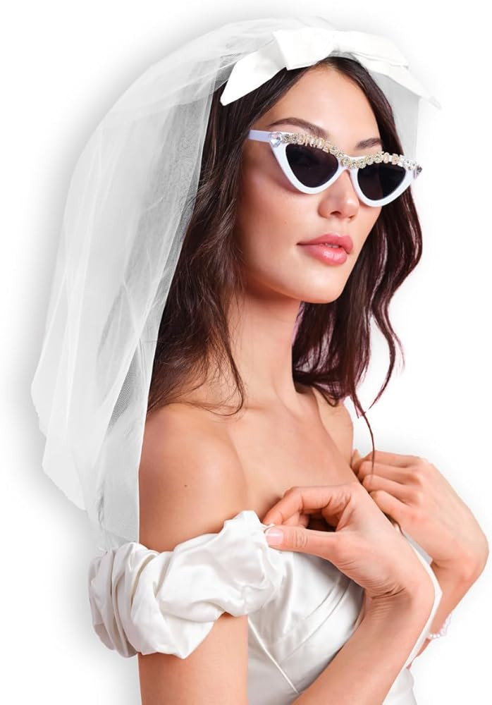 xo, Fetti Bachelorette Party White Bow Veil | Bachelorette Accessory, Bride To Be Decorations, Br... | Amazon (US)