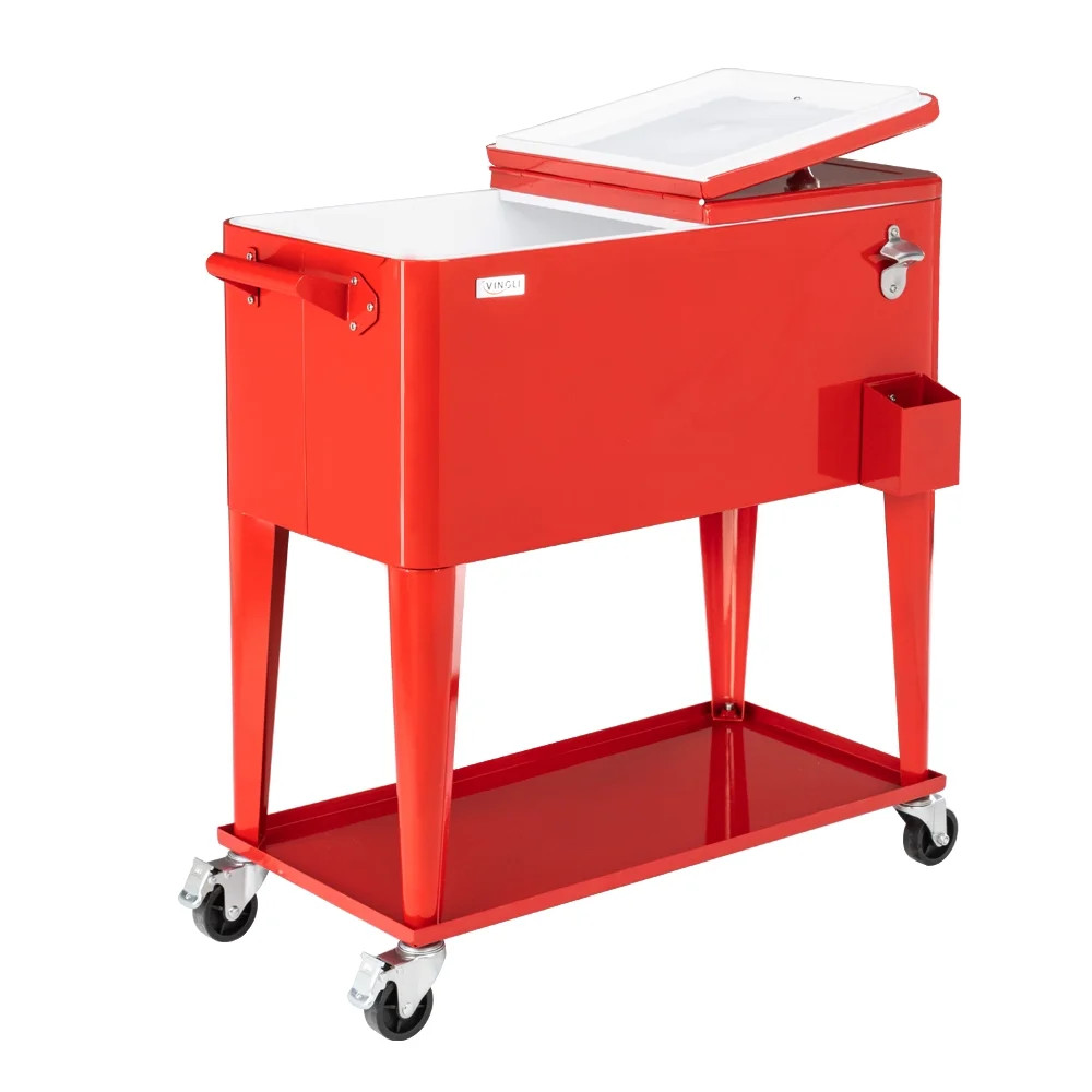 VINGLI 80 Qt Rolling Ice Chest, Patio Cooler with Wheels and Shelf(Red) | Walmart (US)
