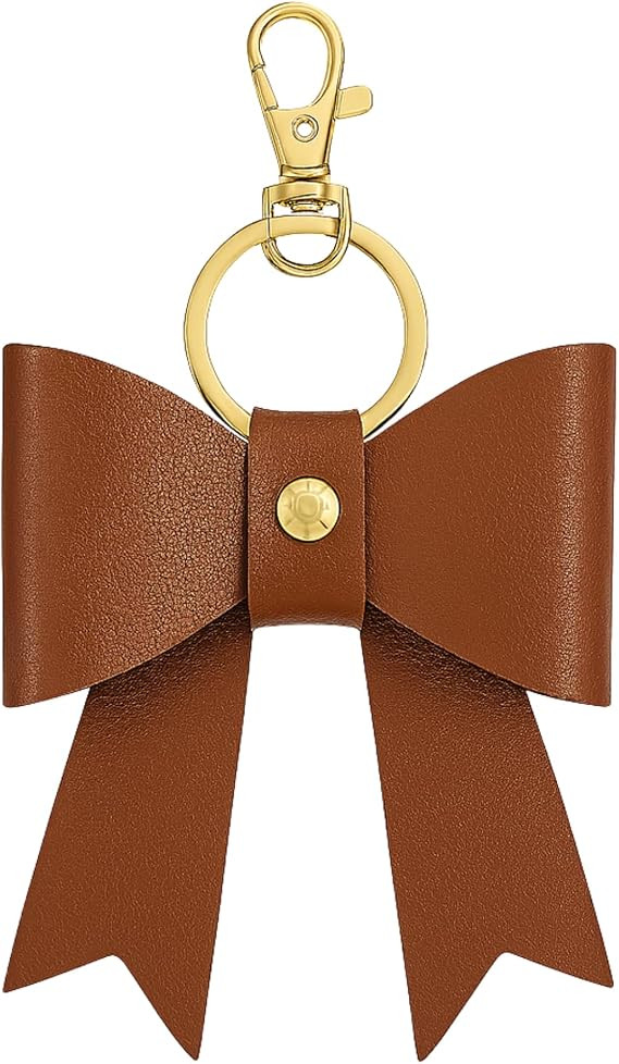 Bow Bag Charm Keychain, Cute Faux Leather Bow Pendant with Gold Keyring and Clasp, Purse Accs for... | Amazon (US)