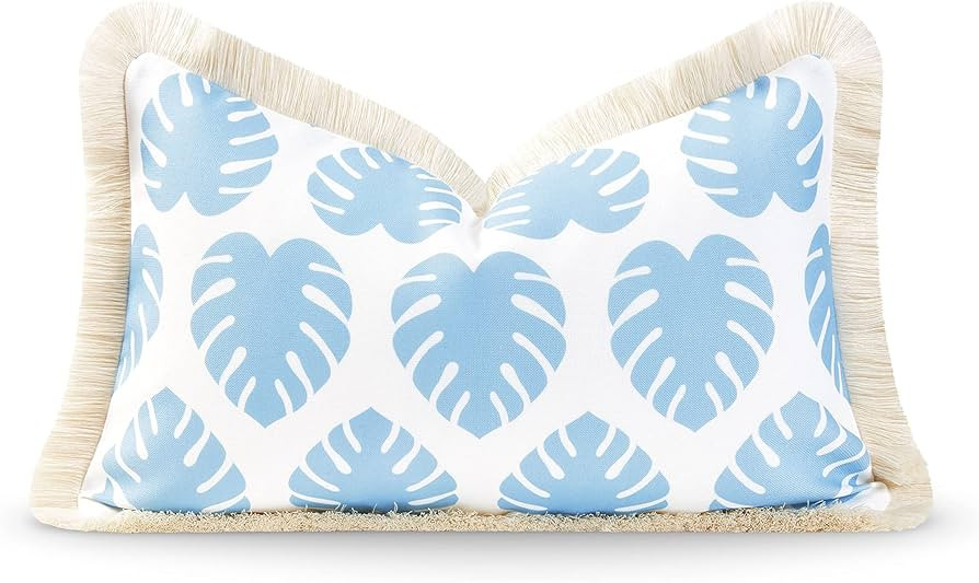 Hofdeco Premium Coastal Hampton Style Patio Indoor Outdoor Lumbar Pillow Cover Only, 12"x20" Wate... | Amazon (US)