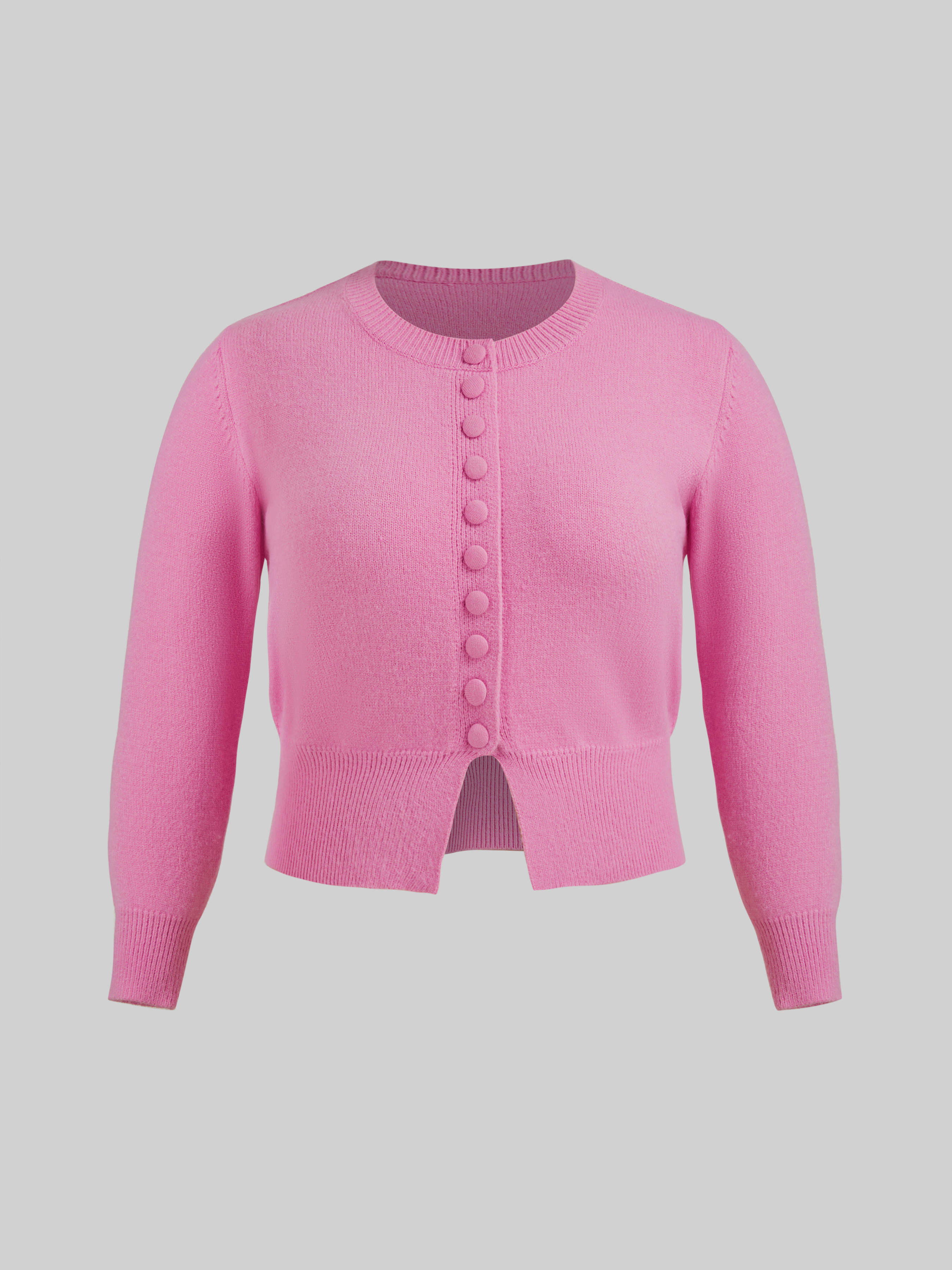 Knit Fabric Knit Round Neckline Solid Button Long Sleeve Cardigan Curve & Plus For Date | Cider